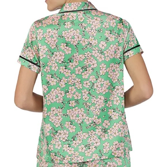 Kate Spade Charm Floral Button Down Pajama Top Short Sleeve Green & Pink Sz Med - Picture 15 of 16